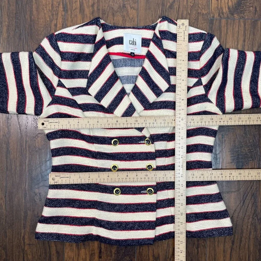 Cabi Cruise Jacket 6 Nautical Stripe Navy Blue Tweed Double Breasted Blazer - Picture 8 of 13